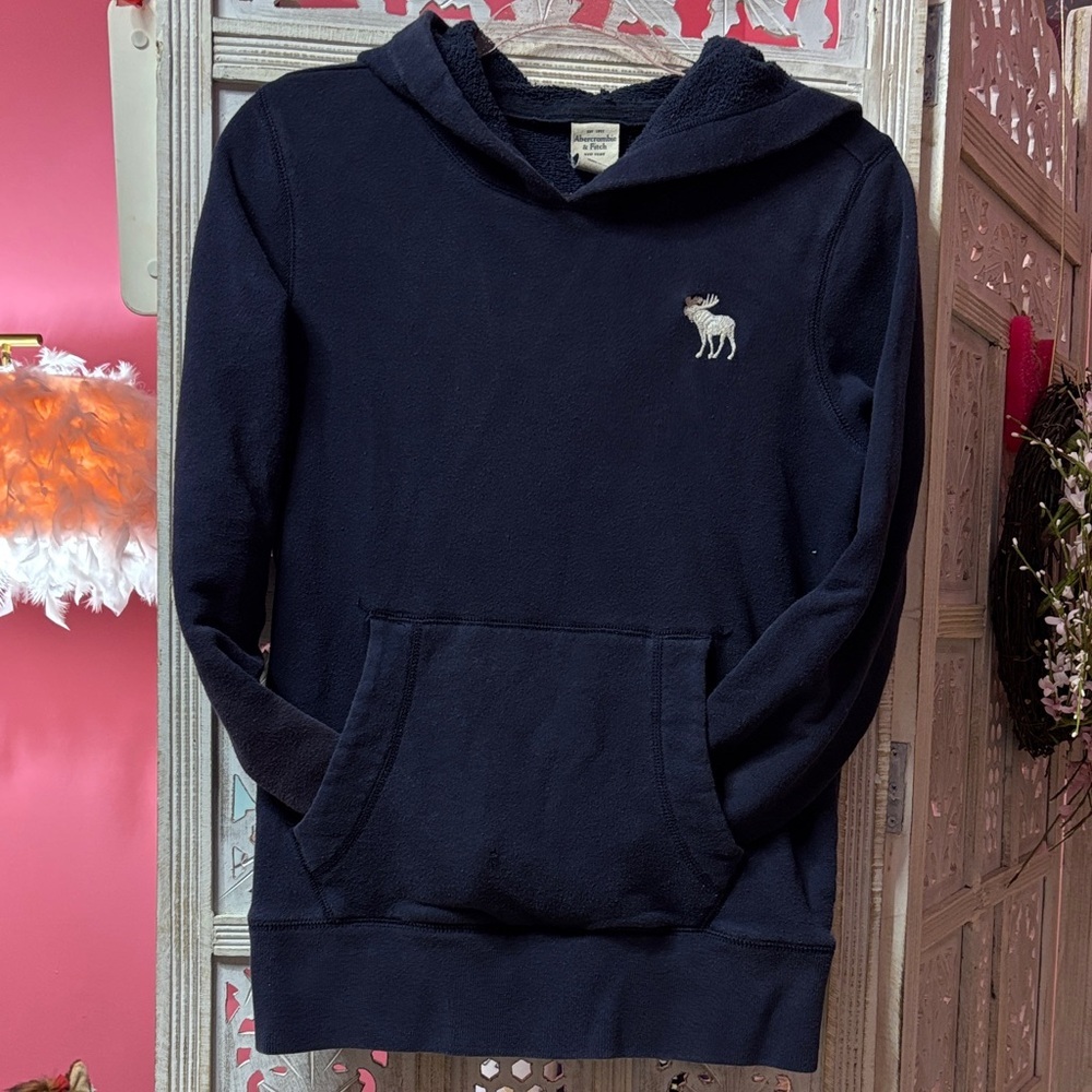 Vintage Y2K Navy Blue Abercrombie & Fitch Hoodie with Moose Logo Size: Large